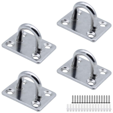 MZMing Lot de 4 Crochets à œillet M5 Très Résistants en Acier Inoxydable 304 à 4 Trous pour Bateau Gréement de Yoga, Sangle d'En