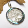 Pendentif en argent sterling avec motif « arbre de vie » avec coquille d'ormeau - En argent sterling - Symbole de protection - B