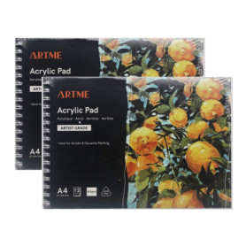 ARTME Lot de 2 blocs de papier acrylique A4 paysage x 12 feuilles/400 g/m² extra lourd/pressé à froid/sans acide, papier acryliq