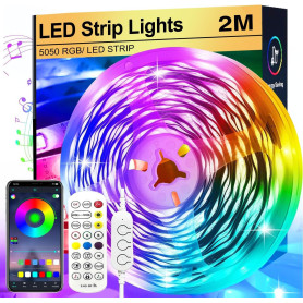FUPT 2M Ruban Led, Bande Led 5050 RGB, Télécommande Multicolore Flexible Led Ruban, Synchronisé Avec La musique, Convient Pour L