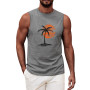 UMIPUBO Débardeur Homme Tee Shirt sans Manche Été Sport Col Rond Coton Imprimé Plantes Palmiers Plage Casual Gym Tops