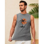 UMIPUBO Débardeur Homme Tee Shirt sans Manche Été Sport Col Rond Coton Imprimé Plantes Palmiers Plage Casual Gym Tops