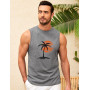UMIPUBO Débardeur Homme Tee Shirt sans Manche Été Sport Col Rond Coton Imprimé Plantes Palmiers Plage Casual Gym Tops
