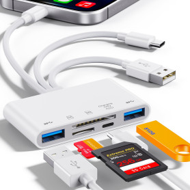 Lecteur de Carte mémoire 5 en 1, Adaptateur USB OTG et Lecteur de Carte SD pour iPhone/iPad, appareils USB C et USB A avec empla
