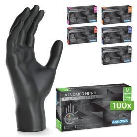 100x ARNOMED® Gants en nitrile taille M Noir, Gants à usage unique pour chirurgie & laboratoire, Gants en nitrile sans poudre et