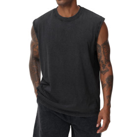 T-shirt d'été à manches courtes pour homme, gilet de fitness sans manches, délavé pour l'entraînement, la salle de sport, coton