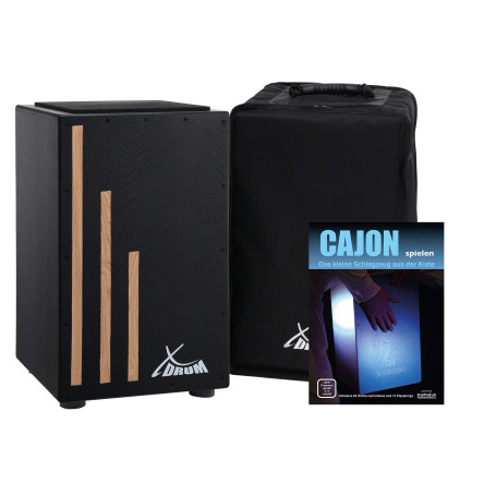 XDrum Cajon Primero Negra - caisse de percussion incl. sac à dos et école - caisse de percussion avec son de caisse claire - cai