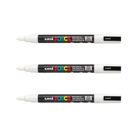 POSCA - Mitsubishi Pencil - 3 Marqueurs Blanc PC-3M - Pointe Conique fine - Marqueur Peinture à Base d'Eau - Tout Support, Papie