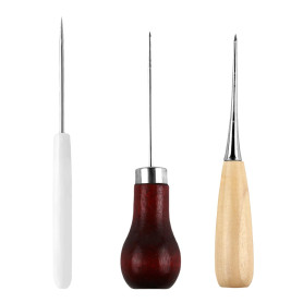 Lot de 3 alènes avec manche en bois, poinçonnage pour enfants, outils de couture en cuir, poinçonnage avec manche en bois pour p