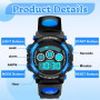 DTKID Digitale Montre Enfant garçon Fille, 7 Couleurs de LED, Montre pour Enfants avec Alarme, Chronomètre, Date, 5ATM Waterproo