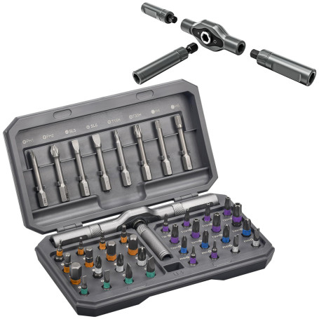 Koeutoze Jeu de Tournevis à Cliquet 42 en 1, Tournevis Précision Magnétiques avec Poignée à Cliquet en T Amovible, Ensemble d'em