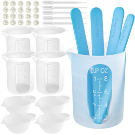 Nicpro 250 ml & 100 ml Tasses en Silicone Pour Resine Epoxy -Melangeur + Bâtonnets + Coupelle de melange Epoxy, pour Moules de m