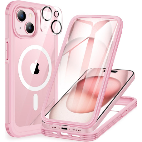 CENHUFO Magnétique Coque iPhone 15 Plus, Compatible avec MagSafe intégré Verre Trempé Protection écran et Protecteur Caméra, 360