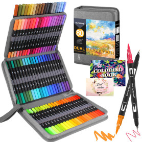 Gunsamg 80 Feutres Coloriage Adulte pour Dessiner, Manga, Doodling, Scrapbooking, Aquarelle Stylos Feutre Coloriage Enfants, Dou