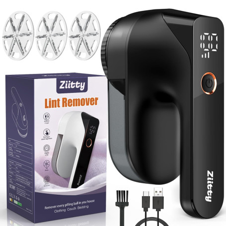 Ziitty Rasoir Anti Bouloche Électrique Écran LCD, Rechargeable Câble Type-C, 3 Niveaux de Puissance Réglables, Tête à 6 Lames Fr