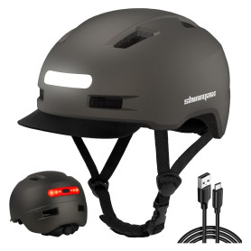 Shinmax Casque Velo Homme Femme, Casque vélo Femme avec 5 Modes lumière, USB Casque de vélo avec visière, Casque Trottinette Ele