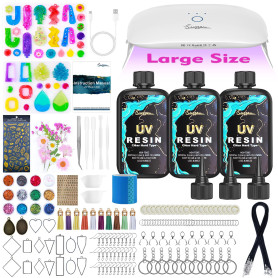 Suzzam Kit de fabrication de bijoux en résine UV (300 g avec kit bijoux)