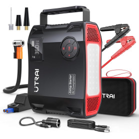 UTRAI 8000A Booster Batterie Voiture, 27000mAh Demarreur Batterie Voiture avec 1600 Lumens LED, Gonfleur, Sortie CC 160 W, 18W C