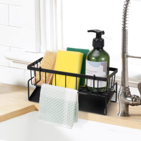 LUXECOVE Support d'évier de cuisine, organisateur en acier inoxydable, vidange automatique, avec porte-serviettes, porte-éponge