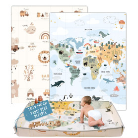 HuBorns - Tapis Bebe Pliable 180x140 cm, Tapis d'Eveil Bebe Reversible avec Bord Renforcé pour Plus Sécurité, Tapis de Jeux Bebe