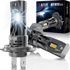 KATUR Ampoule H7 LED 20000LM +400% Lumière, 6000K Blanc Anti Erreur Extrêmement Brillant 100W Ampoule H7 LED pour Voiture(Pack d
