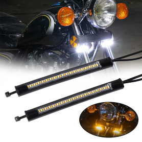 JMTBNO 2 Pcs LED Clignotants Moto Anneau Bande de Fourche Lumière Flexible Lampe Avant Feu de Clignotants Moto Ambre Blanc DRL F