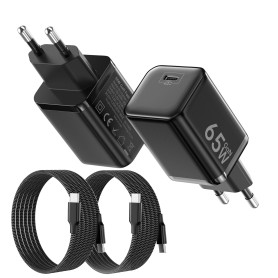 2PCS Chargeur USB C 65W, Charge Rapide PD3.0 PPS, GaN II avec Câble Tressé 2M, Compatible pour MacBook Pro/Air, pour Samsung Gal