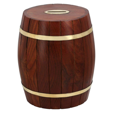 Ajuny Tirelire en Forme de Tonneau en Bois Indien Fait à la Main avec des Accents en Laiton Économiseur d'argent de Noël pour En