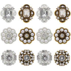 12 pièces de boutons dorés vintage avec strass et perles, boutons floraux en métal à coudre, boutons de cristal élégants pour co