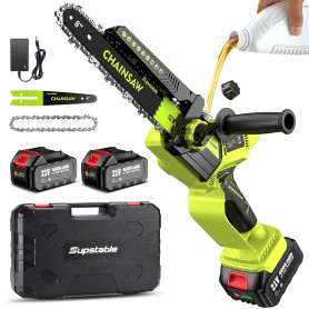 Supstable Mini Tronconneuse à Batterie 8000mAh, 8 et 6 Pouces Mini Tronçonneuse Électrique Sans Fil pour Branches et Jardin, 130