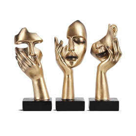 oliruim Lot de 3 Statues de penseur, Sculpture d'art Abstraite dorée et Noire, décoration de Bureau, Cadeau de Noël, Nouvel an (