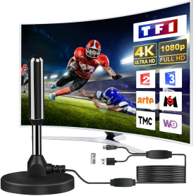 Antenne TV IntéRieur Puissante, Nouveau pour 2026 Antenne TNT IntéRieur Puissante, CâBle Coaxial De 5m, RéCeption Longue Distanc