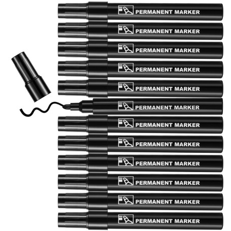 Blendura Marqueur Noir Indélébile Lot de 12, Feutre Indelebile à Pointe Conique 2-3 mm Moyenne Marqueurs Permanents pour Plastiq