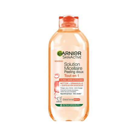 Garnier - Eau Micellaire Tout-en-1 Peeling Doux - 1% PHA & Acide Glycolique - Exfoliante & Lissante - Pour Tous Types de Peaux -