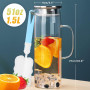 Snarflun Carafe en Verre de 1.5 Litre Pichet en Verre, Carafe Eau pour Boissons Chaudes et Froides avec acier inoxydable couverc