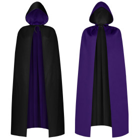 AOOWU Cape à Capuchon Noire Violet Déguisement, Cape à Capuche Double Face pour Halloween, Déguisement de Sorcière, Adulte Costu