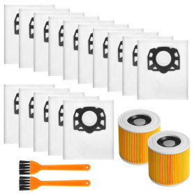 Lot de 17 Pièces – 15 Sacs d’Aspirateur+ 2 Filtre +2Filterbürste,pour Kärcher KFI 357, WD 2 Plus,WD2, WD3, KWD 1-3, SE4002,SE400