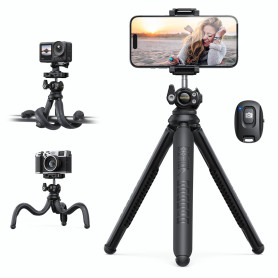 Lamicall Trépied pour Téléphone - [3 en 1] Mini Trépied Flexible Smartphone Portable avec Télécommande Sans Fil, 360° Rotation, 