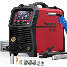 ARCCAPTAIN Poste à Souder MIG MAG, 200Amp 6 en 1 Gaz MIG/Sans gaz Flux Core MIG/Électrode Enrobée/Lift TIG/Soudage par points/Pi