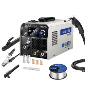 Harukiku135A Poste a Souder Fil Fourré Sans Gaz, Poste à Souder 3 en 1 (Flux MIG/ARC, MMA/Lift TIG), avec Avance Synchro du Fil 