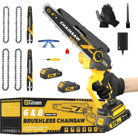 Mini tronçonneuse avec moteur brushless 1000W,8 pouces & 6 pouces tronçonneuse,lubrificateur automatique & tension de chaîne san