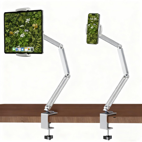 Hersance Support de tablette en aluminium pour lit et table avec 2 clips pour iPad Pro 13" 2024/Galaxy Tabs/Smartphone, 3,5 à 13