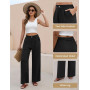 PASUDA Pantalon Femme Été Fluide Pantalons Taille Haute Elastique Léger Ample avec Bouton Pantacourt avec Poches Longueur Droit 