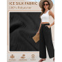 PASUDA Pantalon Femme Été Fluide Pantalons Taille Haute Elastique Léger Ample avec Bouton Pantacourt avec Poches Longueur Droit 
