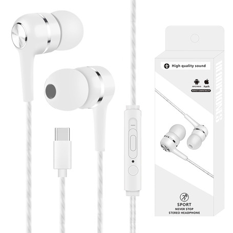 liuchanghe Écouteurs, Écouteurs Filaire avec Microphone, Ecouteur USB C pour Smartphones Android,MP3 etc (Blanc)
