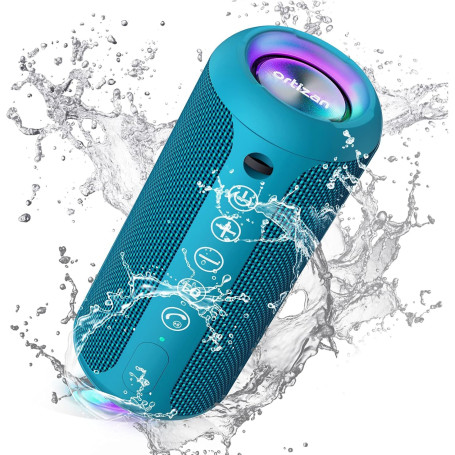 Ortizan Enceinte Bluetooth Portable 5.3, Bass Puissantes, Son 360°, Étanche IPX7, Autonomie 30h, Double Appairage Stéréo, Lumièr