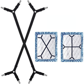 WADEO Lot de 2 Supports de Drap de Lit Réglables avec Clips et Bretelles - Tendeurs Réglables en Croix pour Drap-Housse - Compat