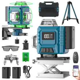 Kevsuvqin Niveau Laser avec Trepied 4 x 360°, 4D 16 Lignes Laser Chantier avec 2 x 3000mAh Batterie & Affichage LED, Niveau Lase