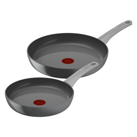 Tefal Renew On Lot de 2 poêles Gris 24/28 cm, Revêtement antiadhésif céramique, Induction, Indicateur de cuisson Thermo-Signal, 