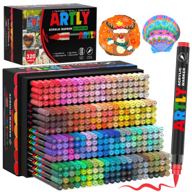 Efimeso 320 Couleurs de Feutre Acrylique Set de Marqueurs, Feutres Coloriage Adulte,Acrylic Marker à base d'eau pour Roche, Tiss